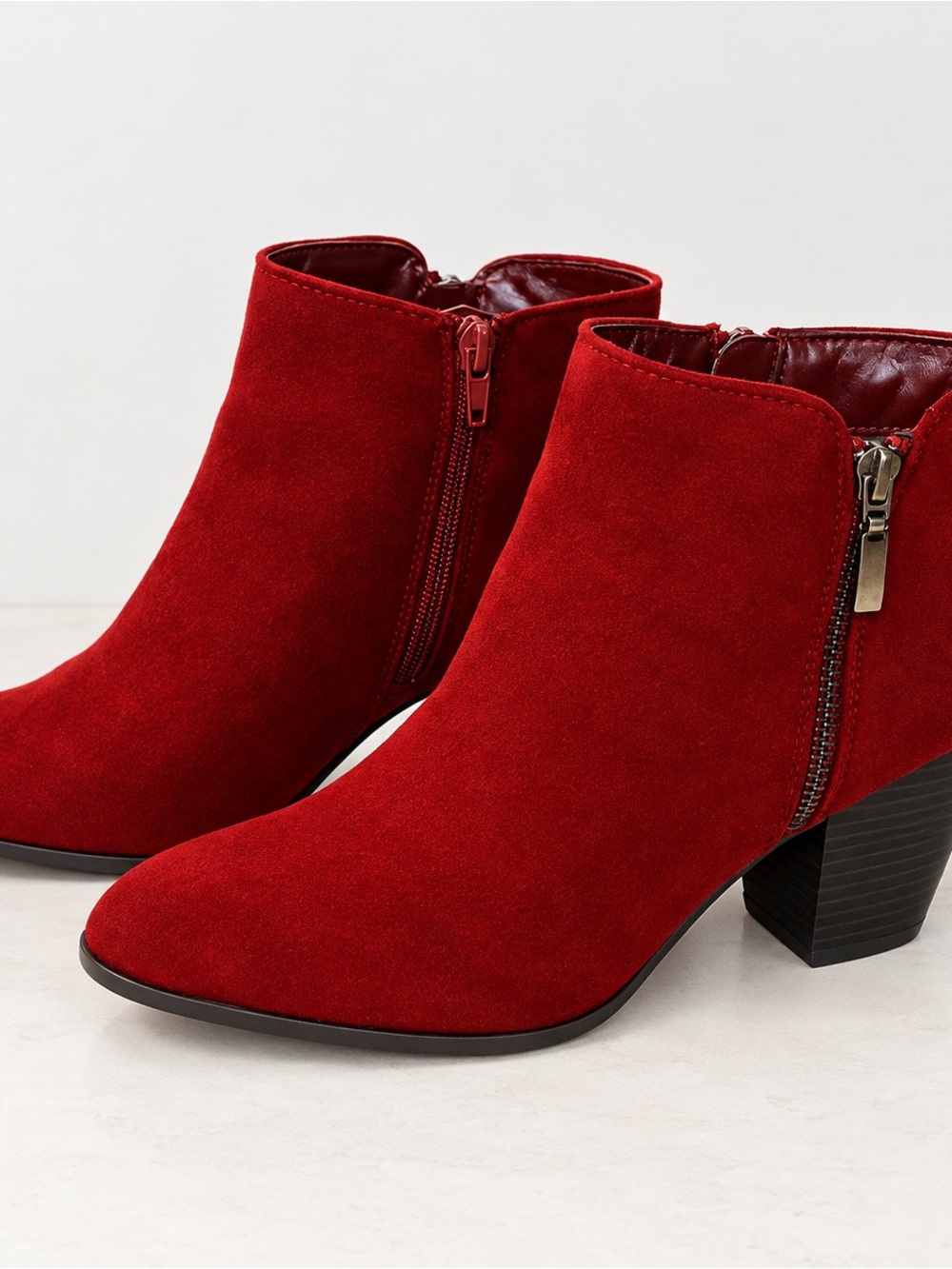 Style & Co. Red Suede Ankle Booties with Side Zipper